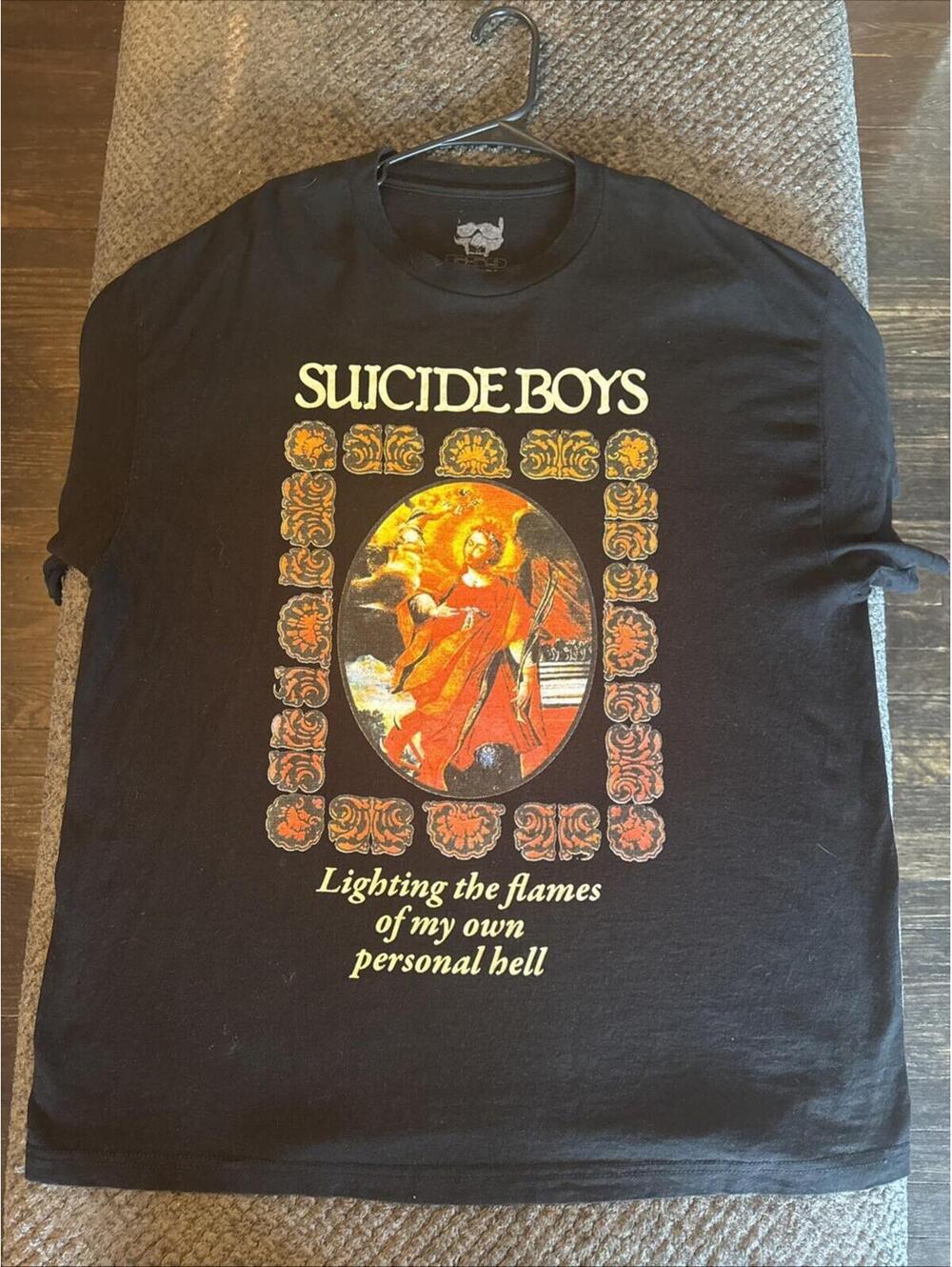 G59 Suicide Boys Lighting the Flames Black SS Grahic Shirt Distressed Men's XL